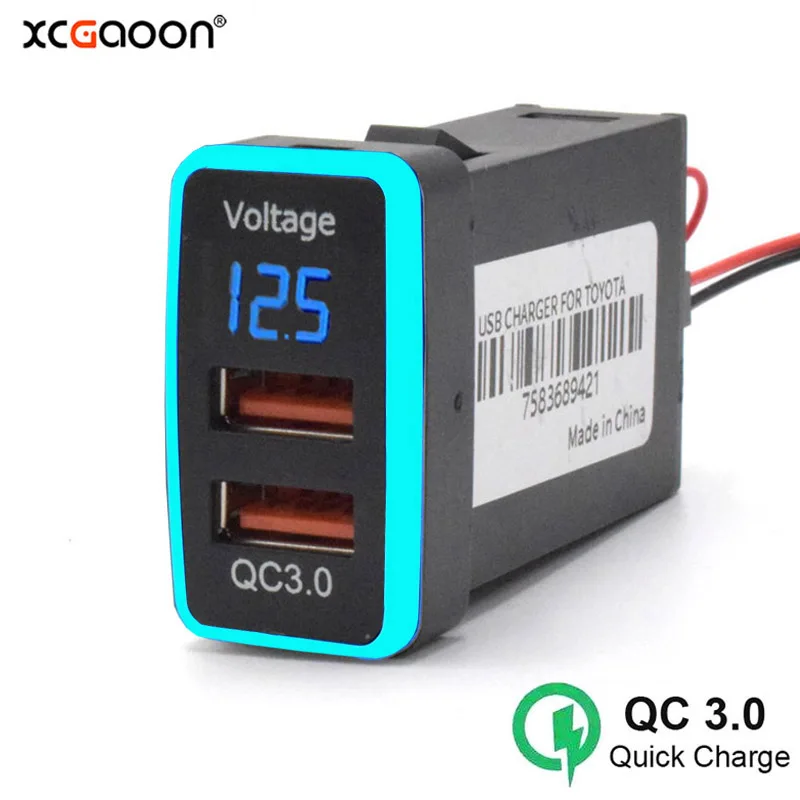 

QC3.0 Quick Charge Car Charger Dual USB Ports Phone DVR Adapter With LED Voltmeter For TOYOTA, Output Power 18W Max