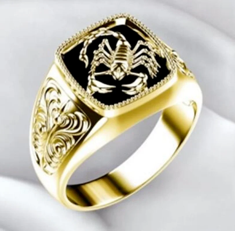 Trendy 3 Colors Realistic Scorpion Pattern Muslim Men Ring Retro Gothic Punk Style for Party Male Fashion Jewelry