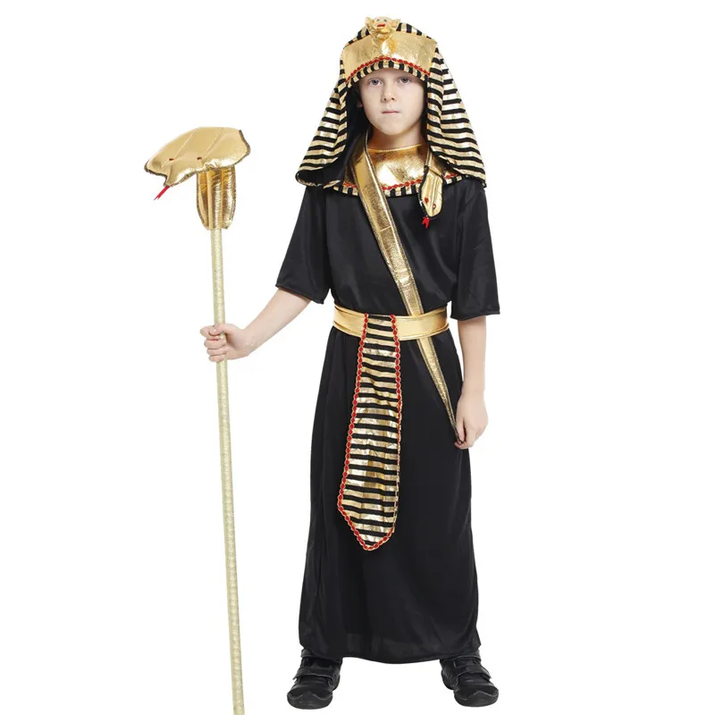 M-XL Kid Boys Black The Egyptian Pharaoh Robe Cosplay Halloween Costume For Children's Day Carnival Purim Masquerade Party Dress