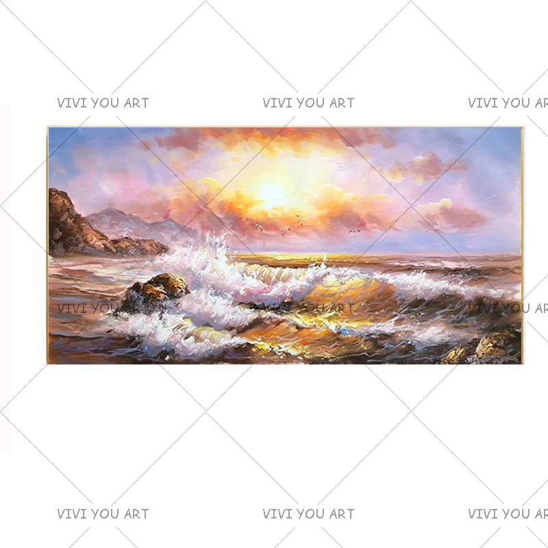 Sea view Handpainted Paintings For Living Room Wall Paintings On Canvas Ocean Waves Oil Painting Wall Pictures No Frame