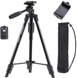 YUNTENG VCT 5208 Aluminum Tripod Phone Tripod with Bluetooth Remote + Clip for Camera Smart Phone