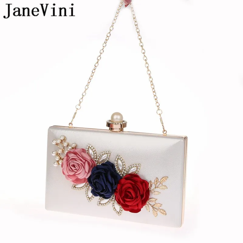 Janevini-女性のハンドバッグ,ポシェット,お祝いの財布,長方形,黒,真珠の花,花嫁,結婚式のクロスボディハンドバッグ