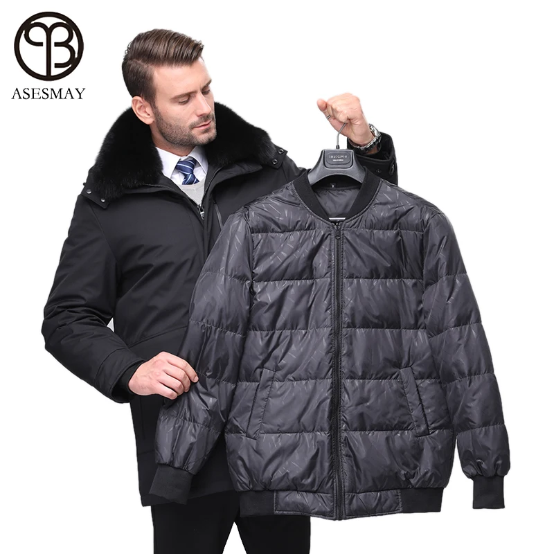 Winter Jacket Men 2021 New High-quality 90% White Duck Down Long Coat Hooded With Fox Fur Thick Liner Detachable Degree For -25