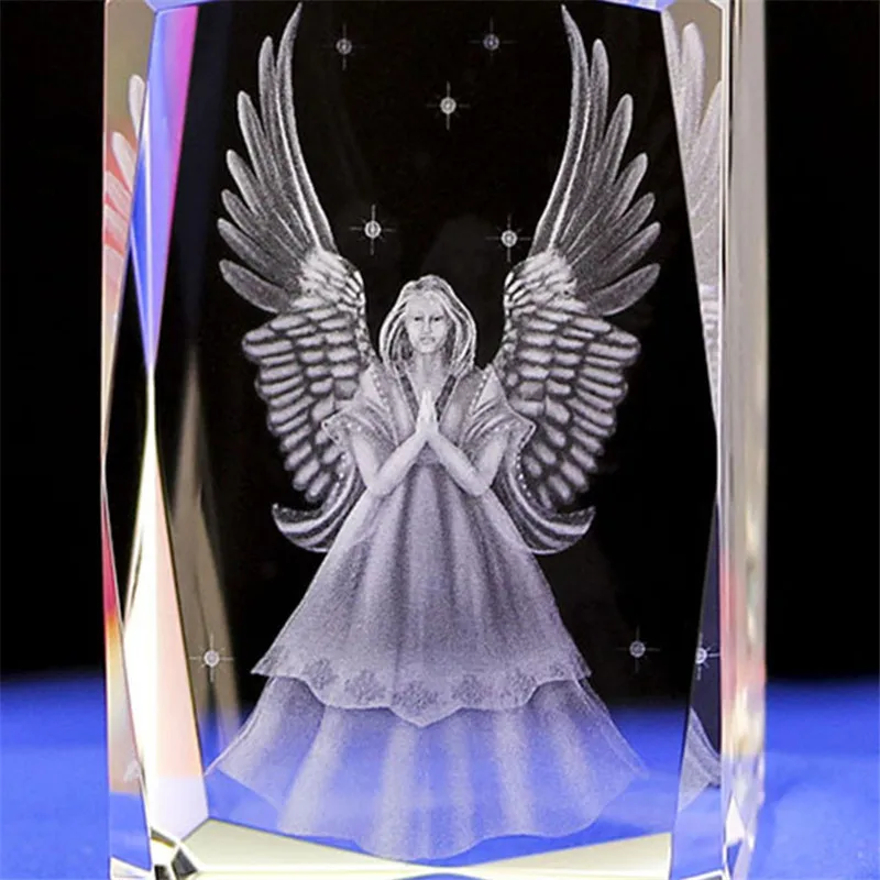 

Wedding Gift 3D Guard Angel Crystal Crafts Laser Engraving Cube Fengshui Crafts Home Decoration Accessories