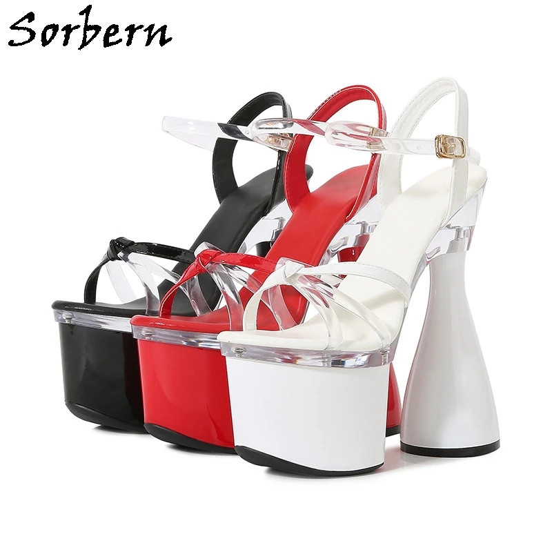 

Sorbern Night Club Footwear Sandals Women Round Block Heels Platform Slingback Summer Shoes Transparent Perspex Heels Female