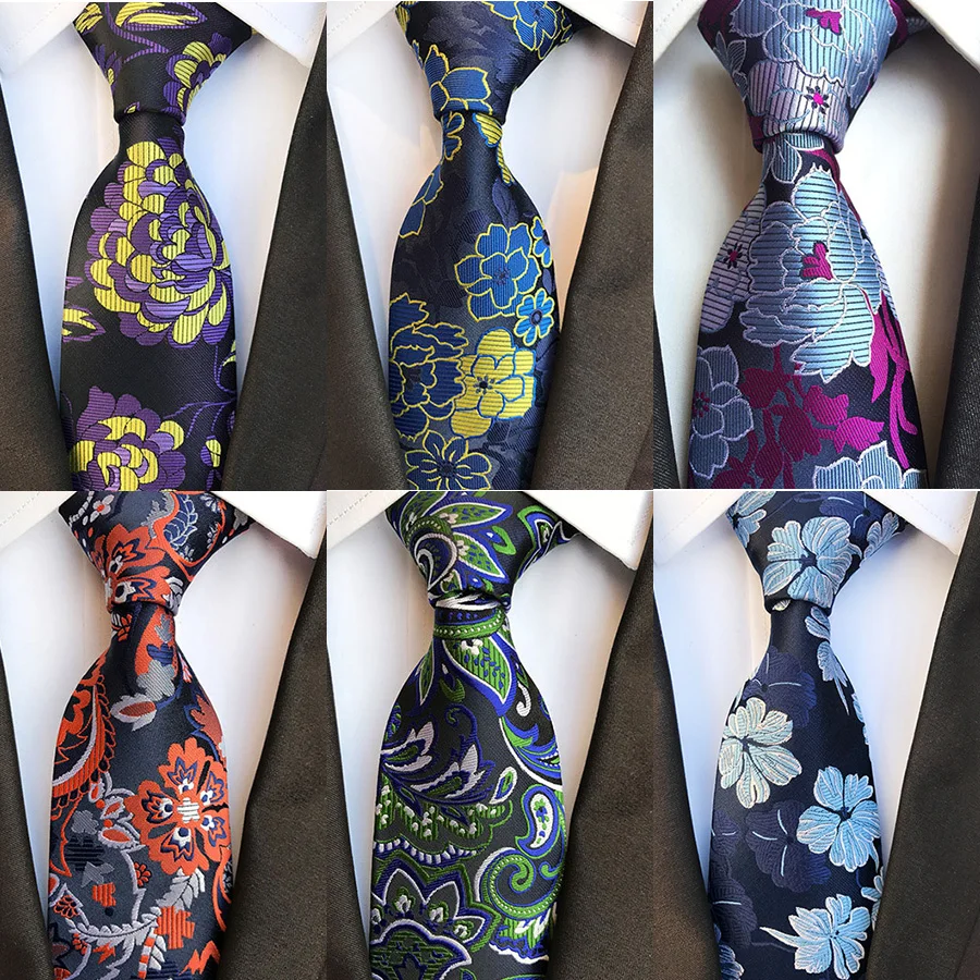 

GUSLESON Fashion 8cm Silk Big Flower Gravata Printed Necktie Wedding Luxury Ties for Men Formal Business Party Gift