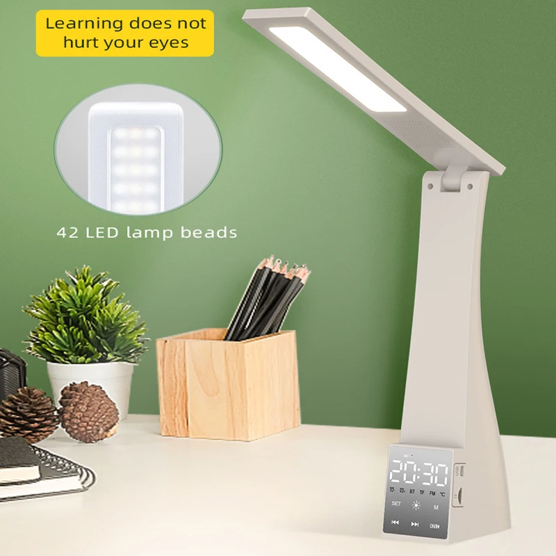 Soleeanre Bluetooth-ใช้งานร่วมกับลำโพงโคมไฟตั้งโต๊ะลำโพงนาฬิกาปลุกอุณหภูมิตรวจสอบโทรศัพท์มือถือรองรับจอแสดงผล