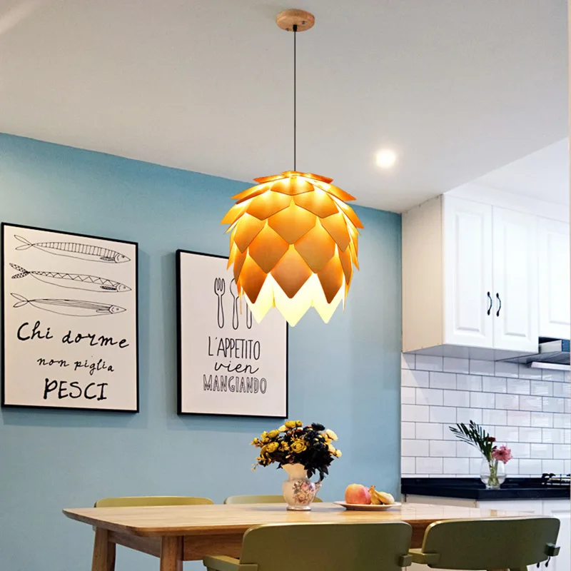 Modern Handmade  Wood Pendant Light Pinecone Hanging Wood Artichoke Lamp Home Decorative Light Fixtures