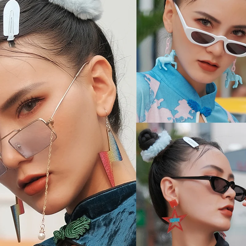 Punk Neon Color Star Acrylic Dangle Earrings For Women Hollow Geometric Pentagram Long Drop Earrings Fashion Jewelry Gifts