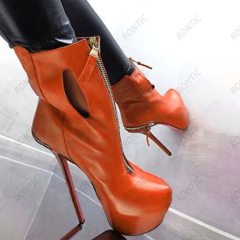 Rontic New Stylish Women Winter Platform Ankle Boots Sexy Stiletto Heels Round Toe Pretty Red Fuchsia Party Shoes US Size 5-20