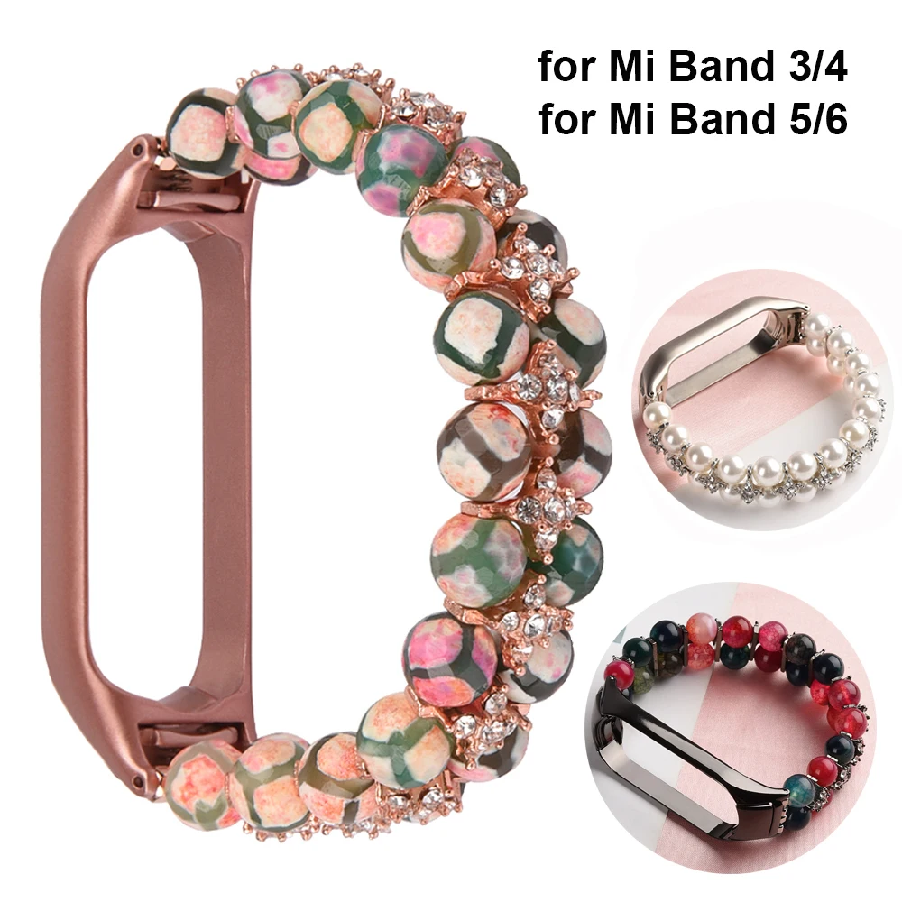 

Jewelry Women Mi Band 6 7 8 Strap Beaded Watch Bracelet for Xiaomi Mi Band 3 4 5 Wristband Bling Zircon Watchband Luxury Miband