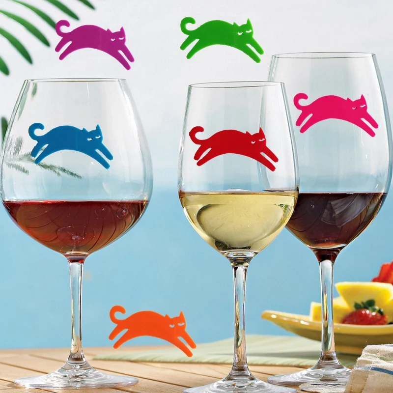 12 Pieces Reusable Kitty Cat Silicone Sticky Wine Glass Charm Markers Christmas Decorations