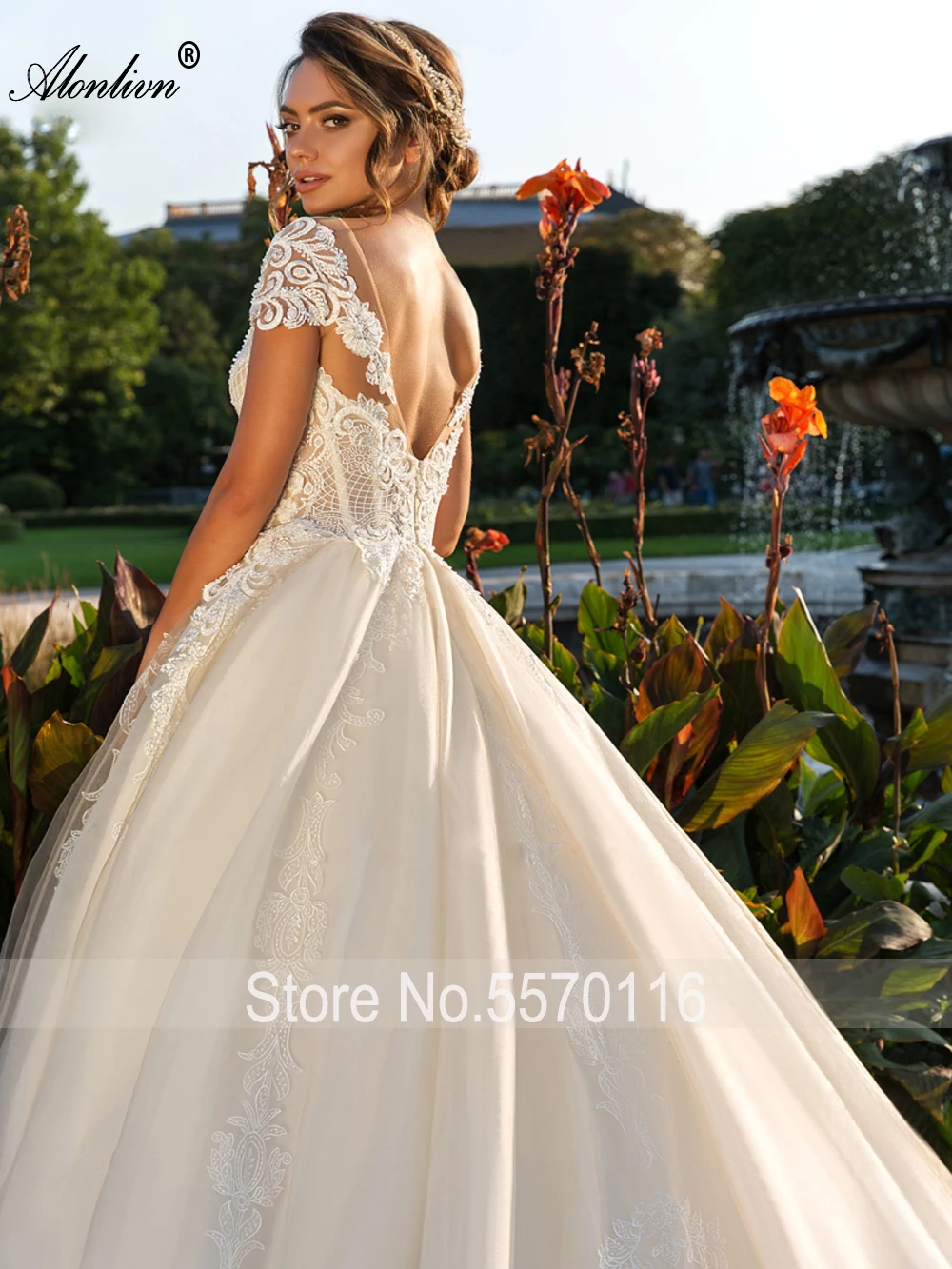 Alonlivn-Personalizado Soft Tulle Ball Gown, vestidos de casamento elegantes, Apliques Querida, vestidos de noiva