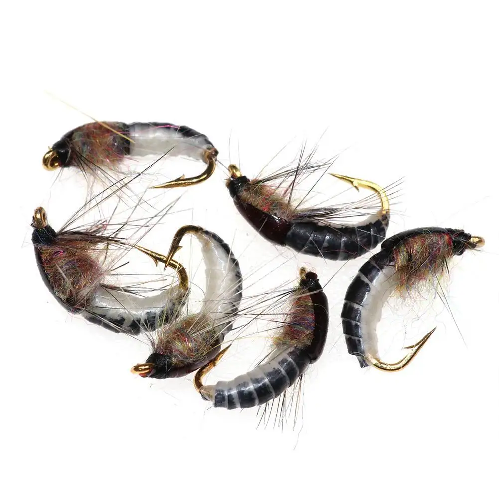 6PCS  #12  Realistic Nymph Scud Fly For Trout Fishing Nymph Artificial Insect Bait Lure Caddis Nymph Fishing Fly