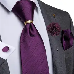 Cravatta solida viola 100% cravatte di seta per uomo tasca quadrata gemelli spilla Set Business Wedding Party cravatta cravatta anello DiBanGu