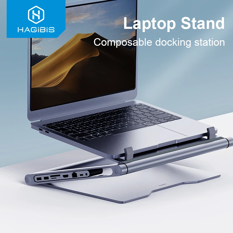 Hagibis Laptop Stehen für Schreibtisch Ergonomische Aluminium Notebook Riser Einstellbare Höhe Laptop Halterung mit Hub Docking Station