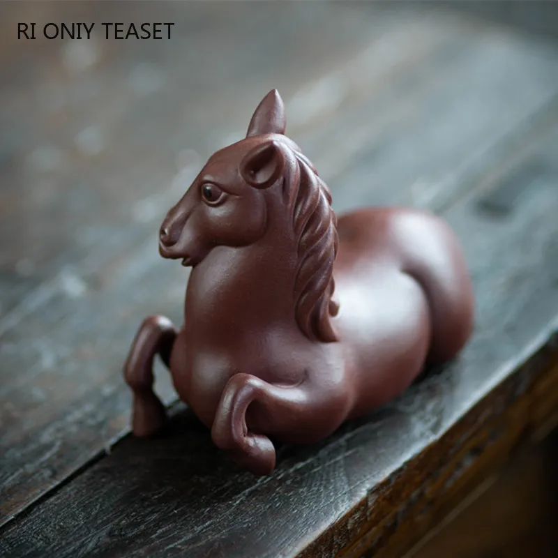 Chinese Zodiac Horse Statue Ornaments Handmade Sculpture Tea Figurine Crafts Yixing Purple Clay Tea Pet Lucky Tea Set Decoration