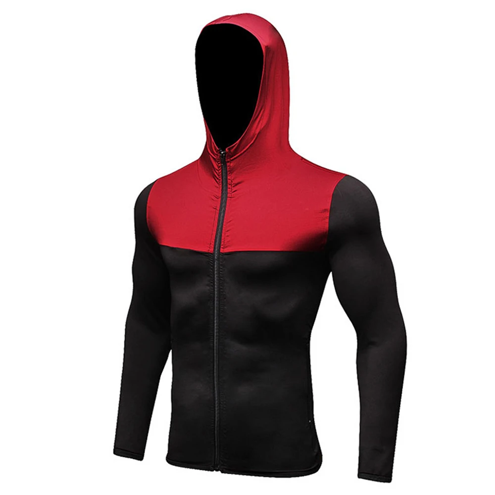 Long Sleeve Hoodies for Men Running Jackets Fitness T-shirts Quick Dry Gym Clothing Tops Sportswear Rashguard Jersey with Zipper
