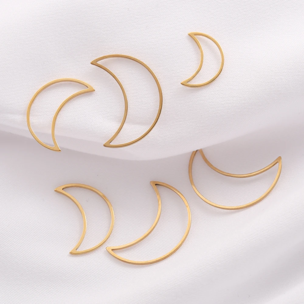 10Pcs Stainless Steel Gold Celestial Moon Connector Charms Pendant Bezel Hollow Resin Frame Mold For DIY Earrings Jewelry Making