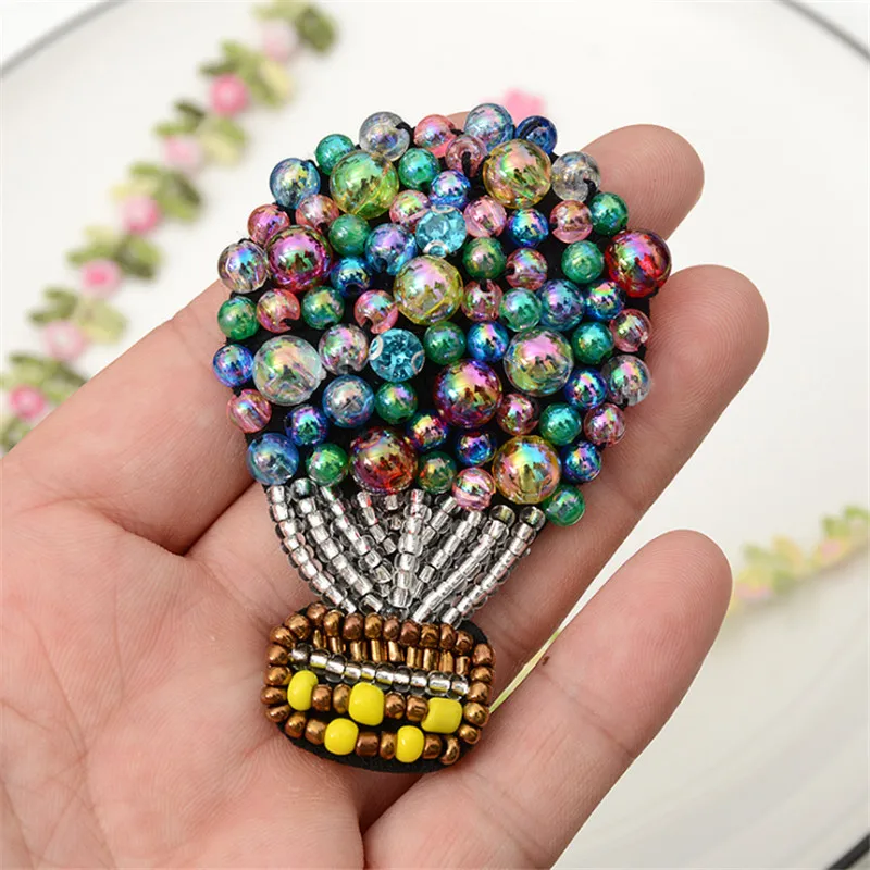 MAXSIN FUN 1 Pc High Quality Handmade Beaded Rhinestone Sticker Hot Air Balloon Patch Clothes Accessories Shoe Decorative DIY