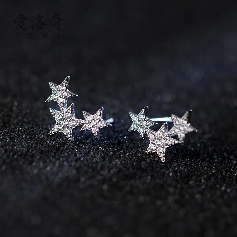 925 Sterling Silver Engagement Crystal Star Stud Earrings for Women Kids Girls Earring Wedding Gifts pendientes
