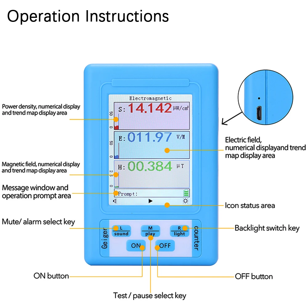 BR-9A Portable Electromagnetic Radiation Detector EMF Meter High Accuracy Professional Radiation Dosimeter Monitor Tester