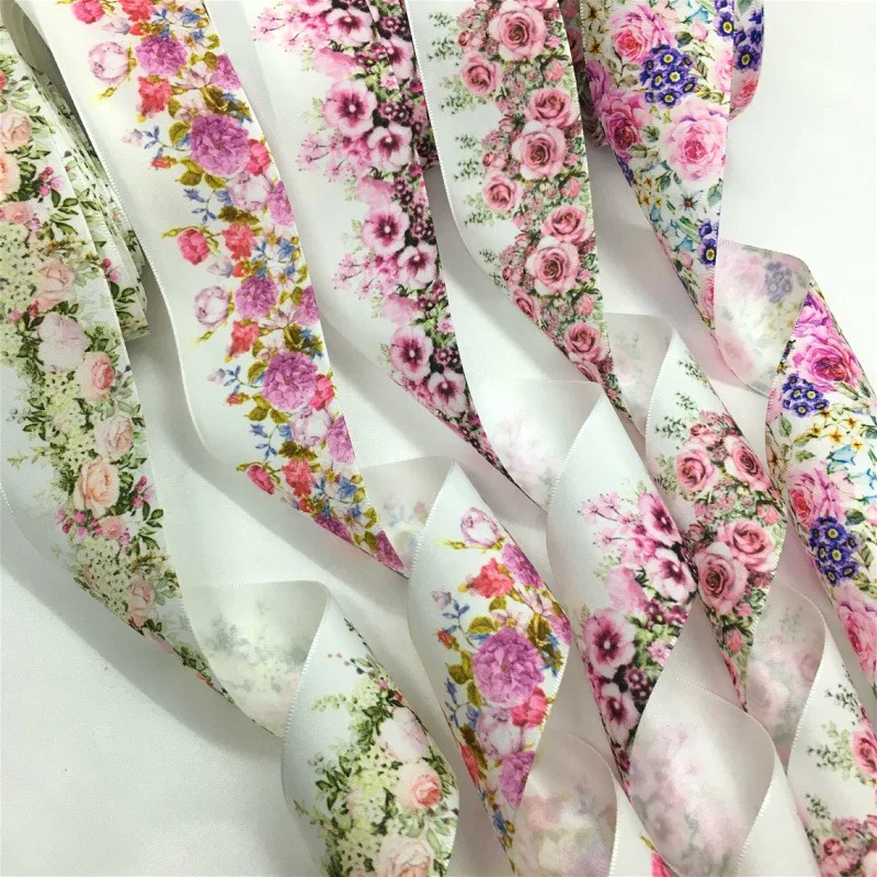 5Y 38mm Flowers Satin Ribbon High Quality For Handmade Craft Patchwork Bows Christmas Easter Marriage Deco Gift Floral Packing