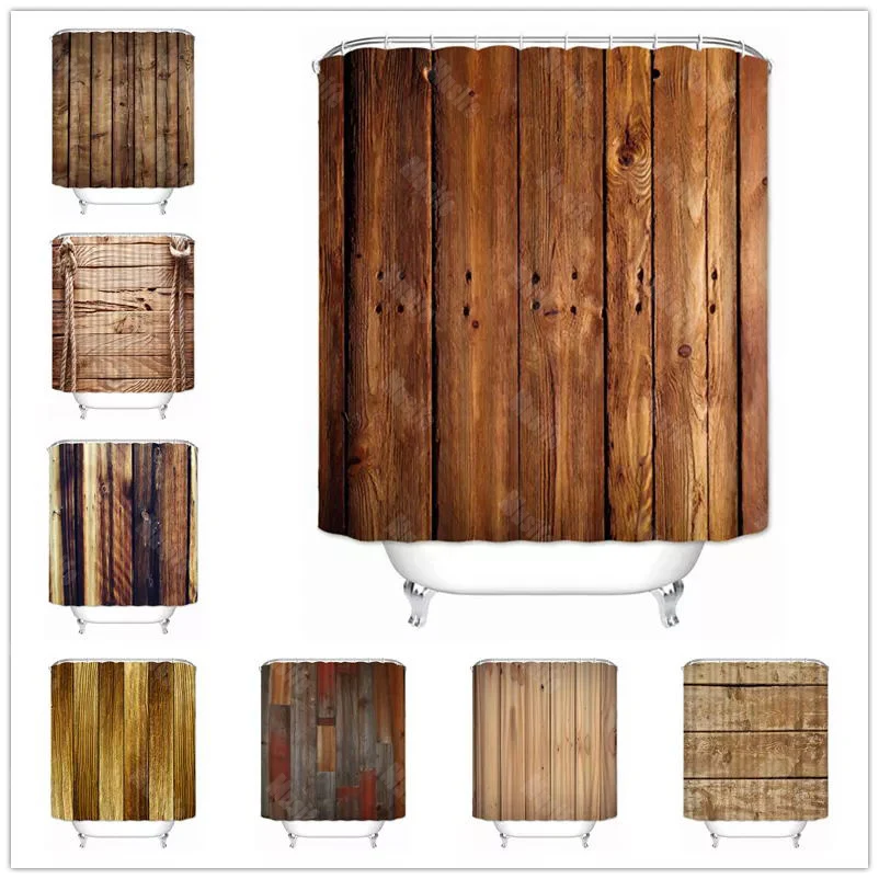 Musife Custom High Quality Old Wood Shower Curtain Waterproof Bathroom Polyester Fabric Bathroom Curtain