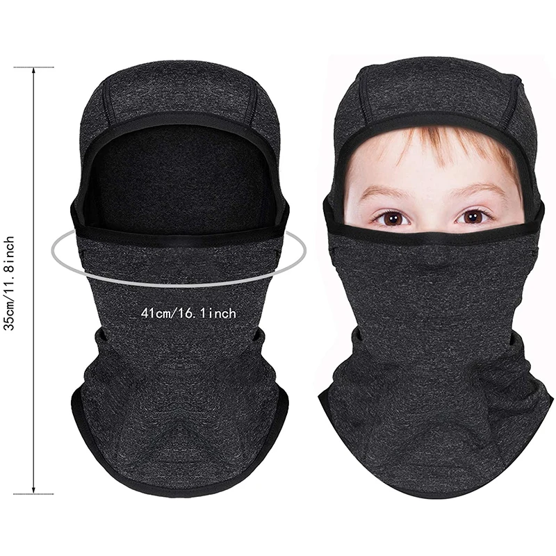 Kids Balaclava Windproof Ski Face Covering for Cold Weather Children Fleece Cycling Neck Warmer with Helmet Liner Hood Boys