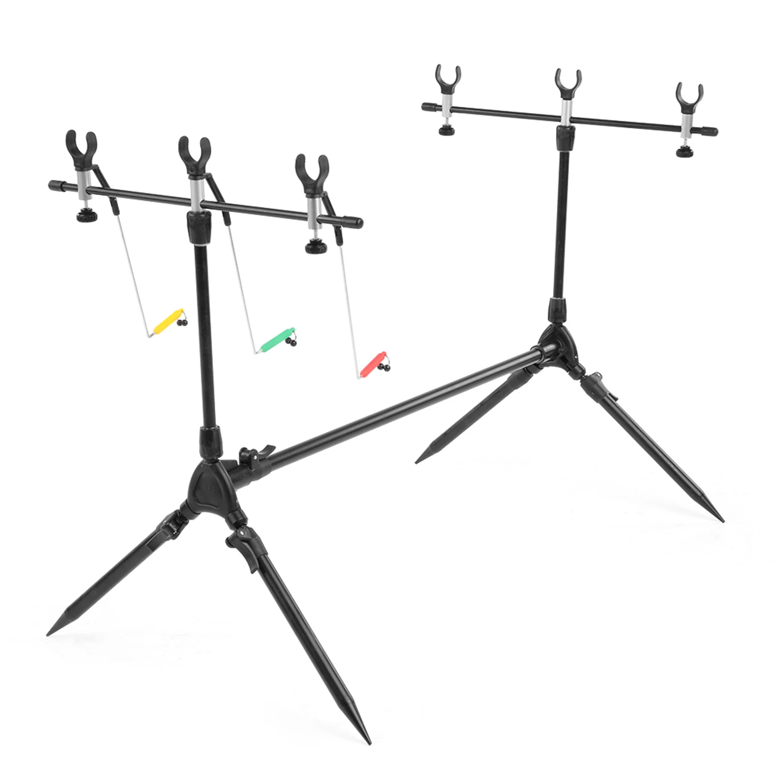 Adjustable Retractable Carp Fishing Rod Pod Stand Holder Fishing Pole Pod Stand with 3 Bite Alarms and Swingers Indicators