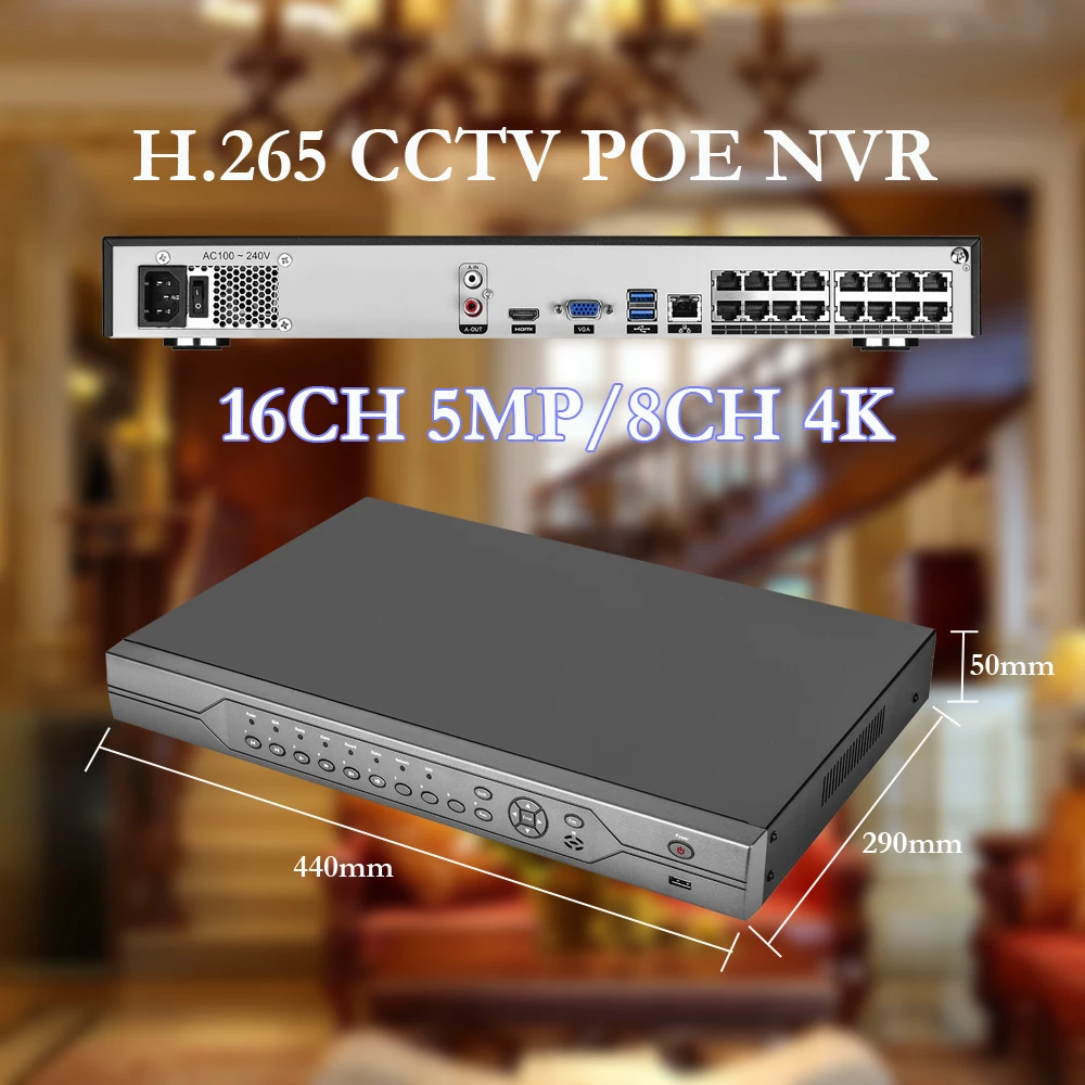 AZISHN H.265 48V POE NVR 16CH 5MP/8CH 4K Network Video Surveillance Recorder Motion Detect P2P CCTV NVR For POE IP Camera