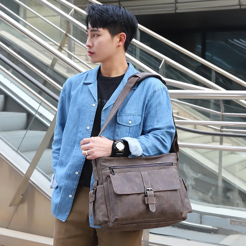 

New Fashion Waterproof Crossbody Bags PU Leather Male Messenger Shoulder For Men Commute Business Solid color Bags Wholesale