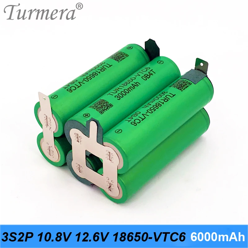 Turmera 3S 12.6V 4S 16.8V 5S 21V 6S 25V VTC6 Battery Pack TUR18650VTC6 3000mah Battery 30A for 18V Screwdriver Battery Customize