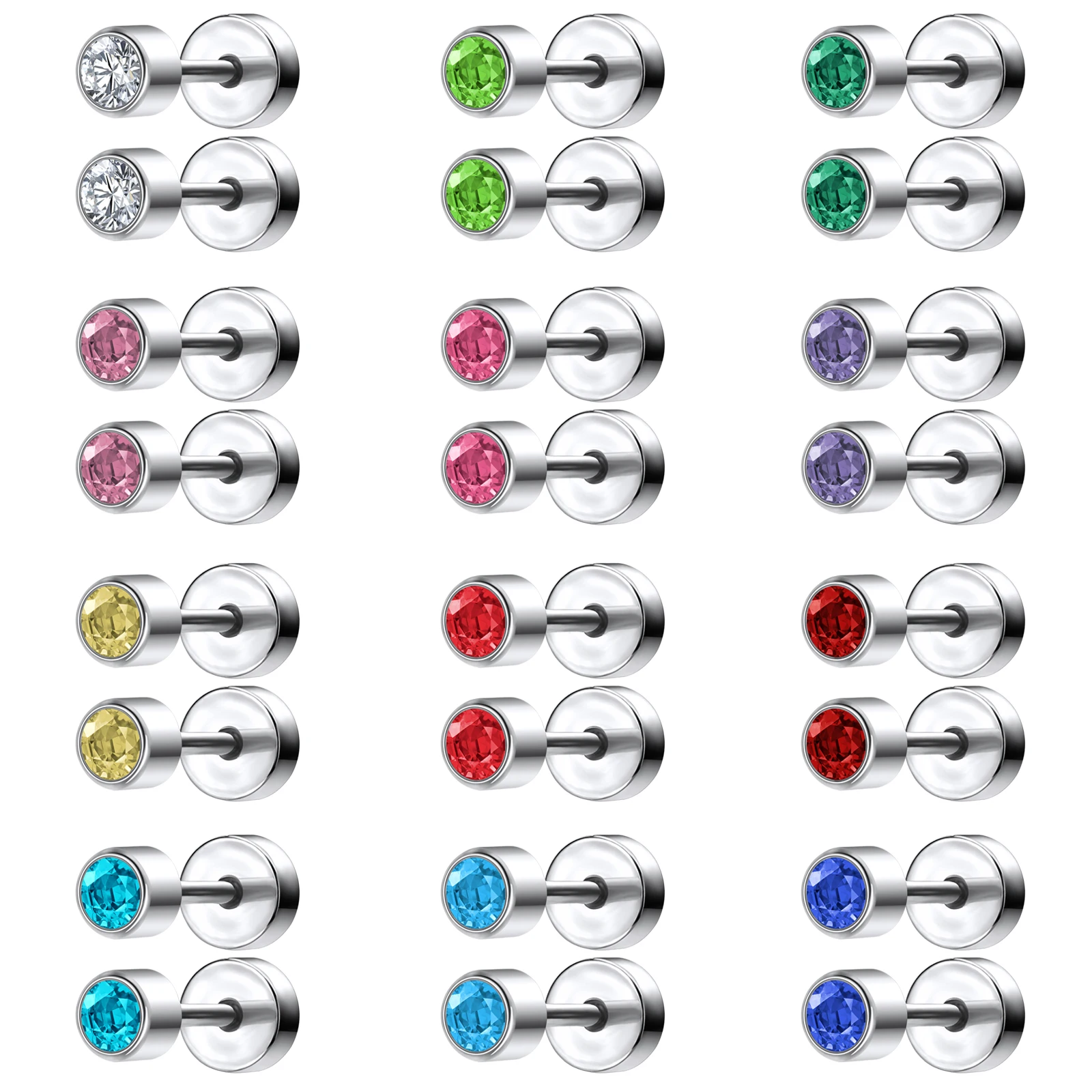 24 Teile/los 20G Edelstahl Ohrstecker Set für Frauen Mädchen Runde Kristall Ohrstecker Helix Tragus Knorpel Piercing Ohrring