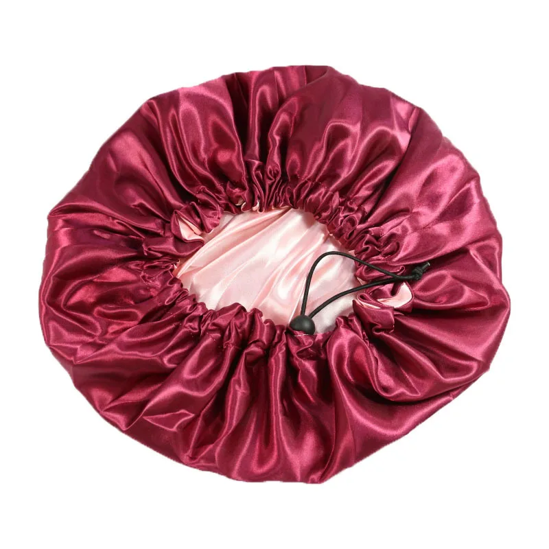 Extra Große Satin Bonnet Doppel Schicht Satin Gefüttert Einstellbare Kordelzug Seide Schlafen Kappe Haar Schutz Kappe Motorhaube Für Frauen – Detail 5