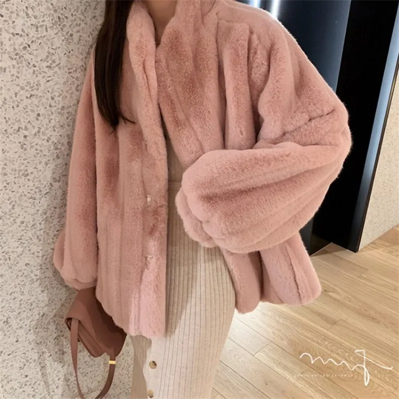 Casual Fur Coat Female Waterproof Mink Hair Korean Fashion Style Plush New Vertical Pattern Grain Fake Fur Female Winter Jacket