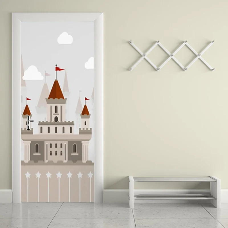 Cartoon Castle Red Flag 3D Photo Mural for Kids Room Girls Princess Bedroom PVC Self-Adhesive Door Sticker Waterproof Wall Paper