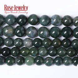 Natural Stone Moss Agates Round Gem Beads For Jewelry Making 4 6 8 10 mm Loose Spacer Beads Diy Bracelet Necklace Wholesale