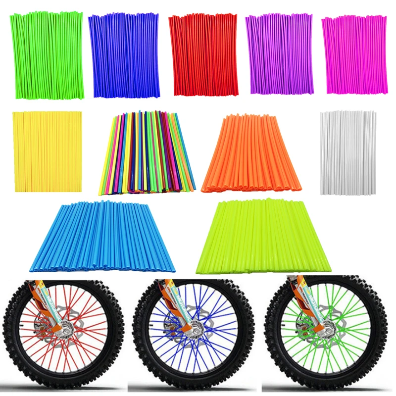 72 Pcs Red Blue Black Orange Universal Motorcycle Dirt Bike Wheel Rim Cover Spoke Skins Wrap Tubes Decor Protector