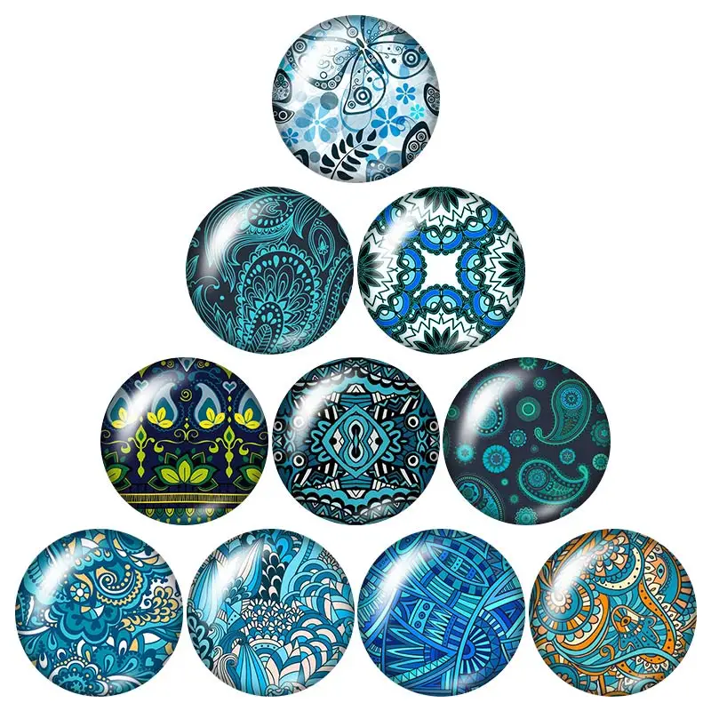 Blue and white porcelain Flowers pattern 18mm snap buttons 10pcs mixed round photo glass cabochon style for snap button jewelry