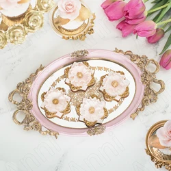 European Resin  Storage Tray Retro Relief Mirror Decor Cosmetic Container Living Room Desktop Tableware Hollow Out Organizer