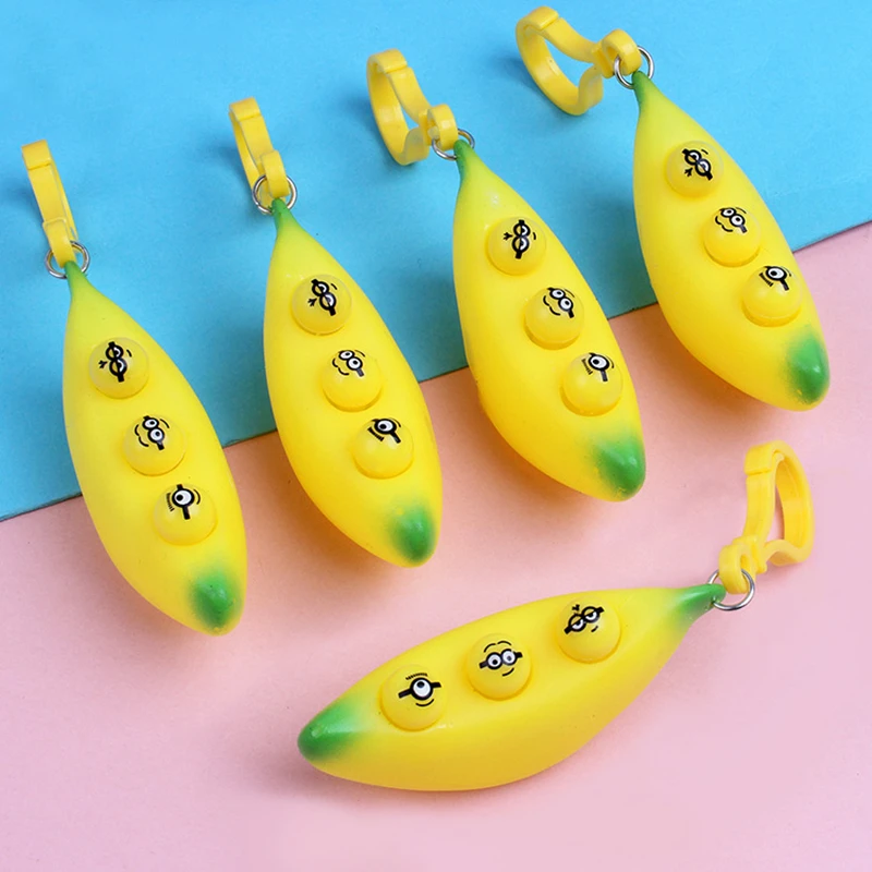 2pcs Cartoon Banana Vent Release Pressure Decompression Toys Big Eyes Key Chain Children\'s Squeeze Toy Adult Child Birthday Gift