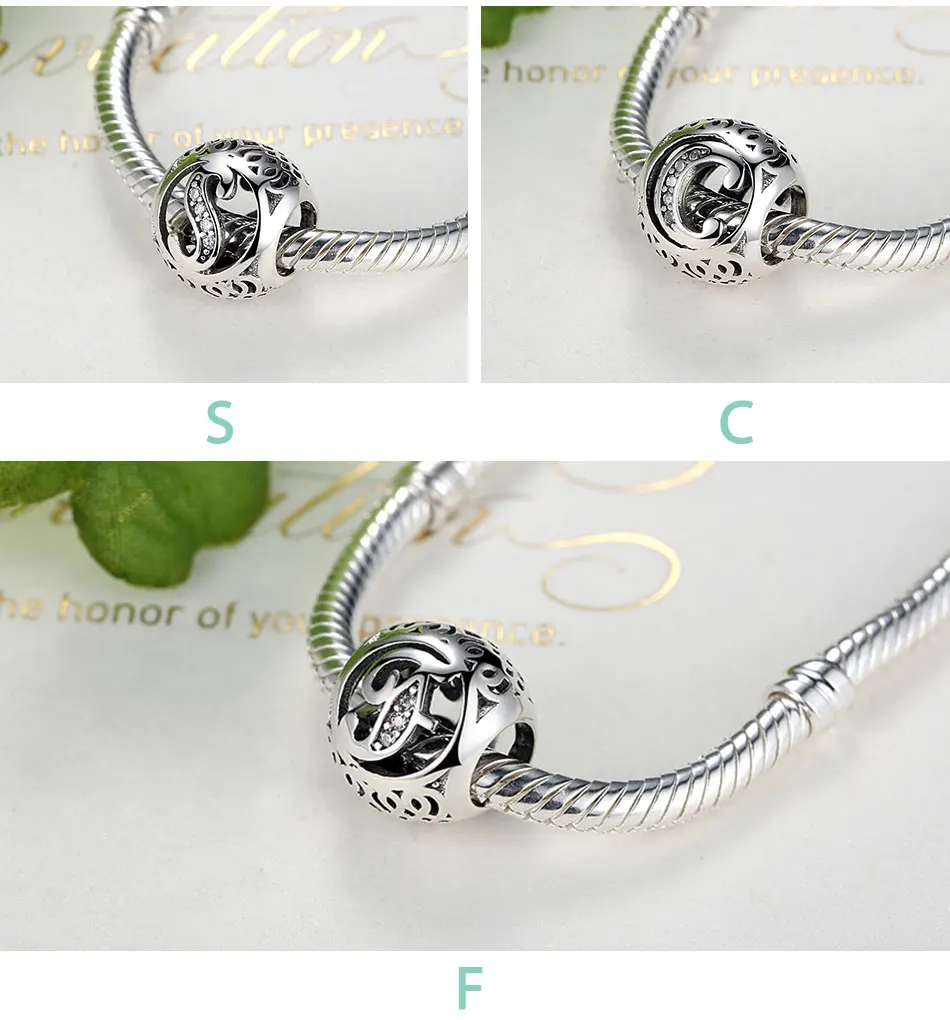 Silver Plated Vintage A To Z Alphabet Letter Beads Fit Original Charm Bracelet Bangle DIY Jewelry