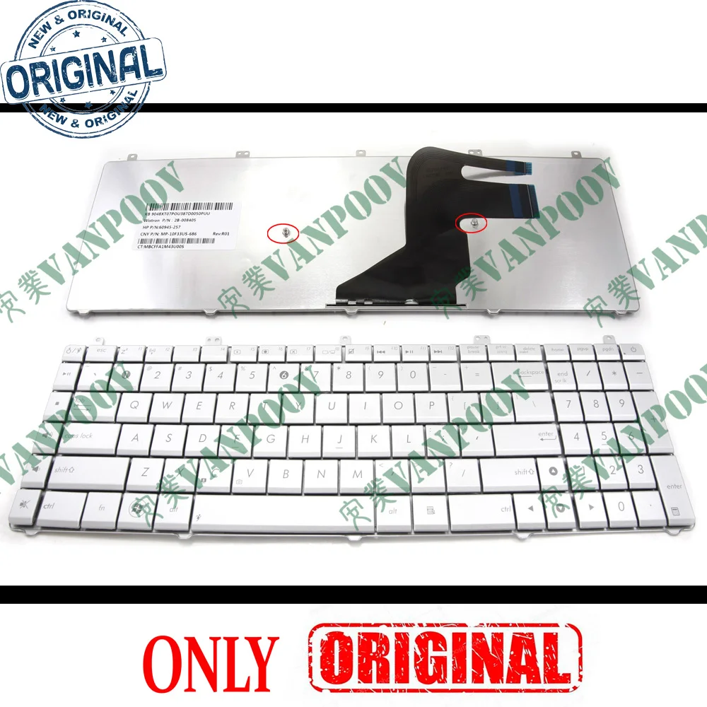 Genuine New US Notebook Laptop keyboard FOR ASUS N55 N57 N55S N55SF N55SL N75 N75SF N75SL N75S N75Y Silver MP-11A16US69202