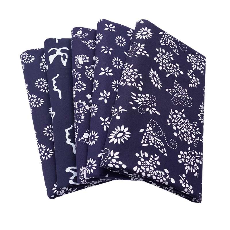 Ethnic Fabric Batik Printed Blue Floral Cloth Vintage For DIY Handmade Sewing Home Decoration Accessories for Furniture Per Half