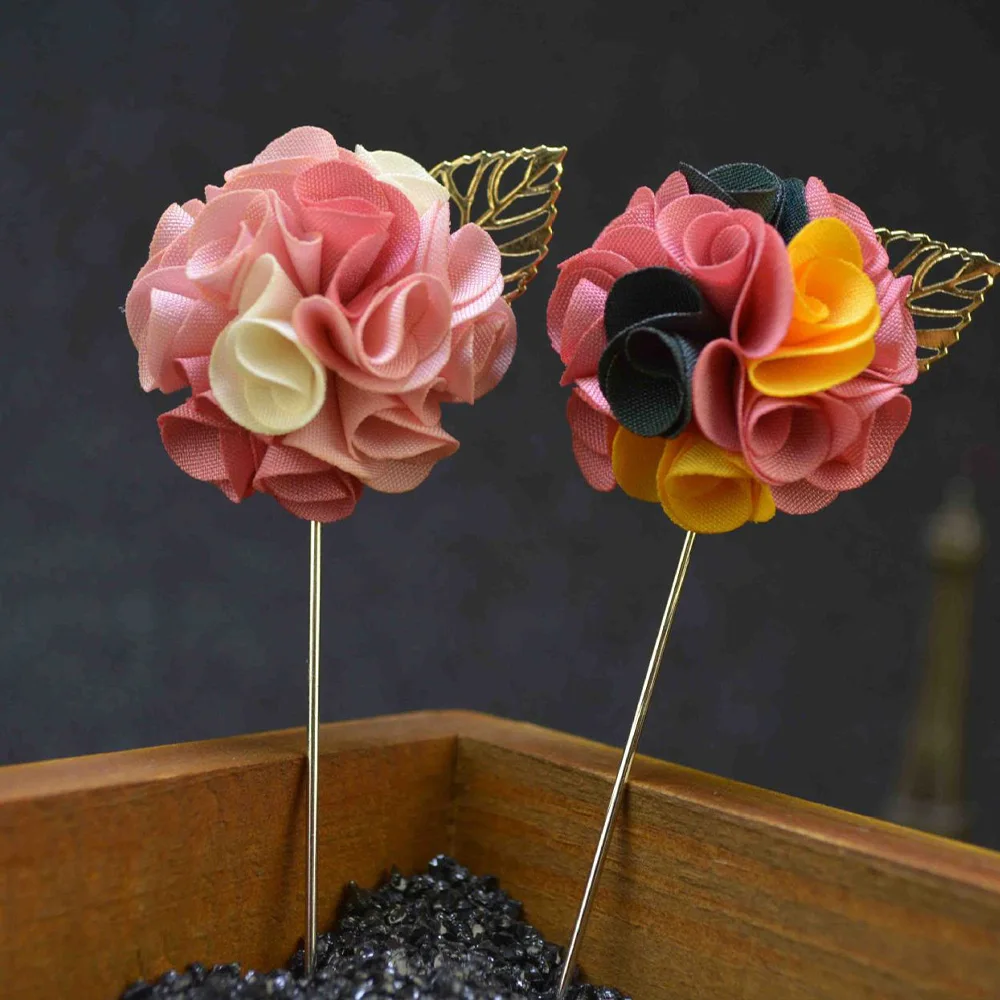 1 Pcs High-grade Ribbon Men Rose Flower Golden Leaf Fashion Brooch Pin Suit Lapel New Men Wedding Boutonniere Brooch Jewelry