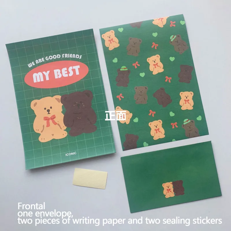 Cartoon Cute Bear Envelope Letter Paper Set Korean Ins Creative Kawaii Stationery Love Blessing Gift Invitation Letter Writable