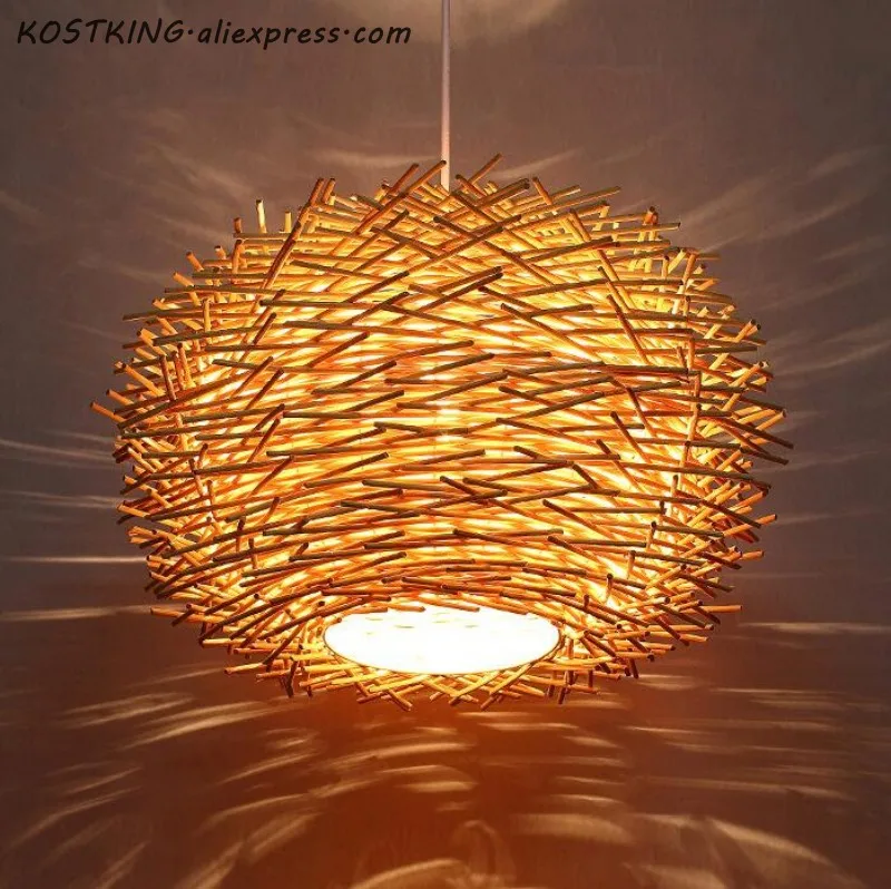 

Handmade Bird Nest Pendant Light Wicker Wood Hotel Restaurant Dinning Room Cafe Bar Nordic Rattan Modern Hanging Suspension Lamp