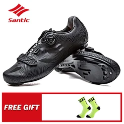 Santic Men's Pro Cycling Shoes Road Bike Lock Shoes Nylon Sole TPU Breathable Self-locking Shoes Sports Bicycle Riding Equipment