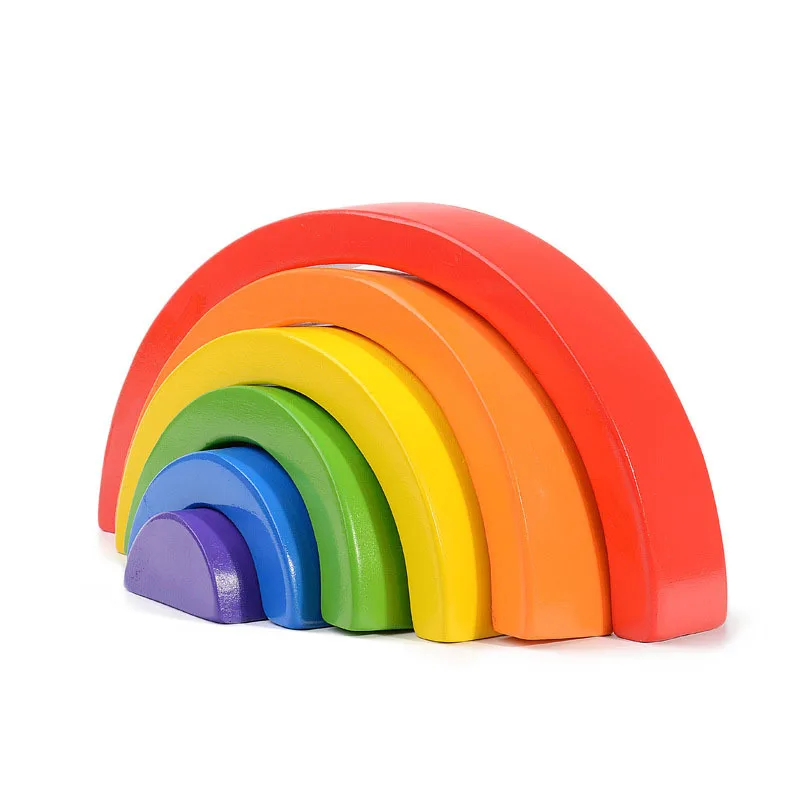 

Children Baby Toys Large Rainbow Stacker Wooden Toys For Kids Creative Rainbow Building Blocks Montessori Educational Toy